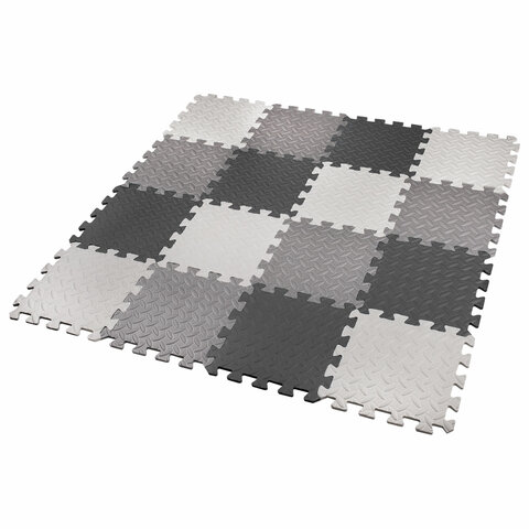 Коврик-пазл напольный 1.2×1.2 м, 16 шт., 30×30 см, толщина 1 см, серый, черный, светло-серый, ЮНЛАНДИЯ