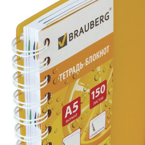 Тетрадь-блокнот 150 л., A5, 170?215 мм, BRAUBERG, линия, гребень, об. пласт. на рез., 4 разд., «Juicy»(«Сочный»),3 вида