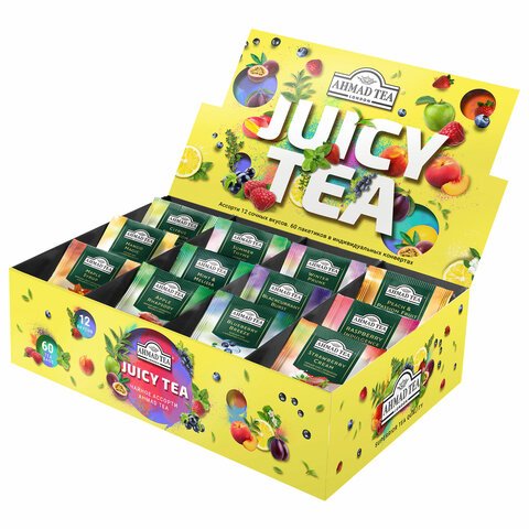 превью Чай AHMAD «Juicy tea» ассорти 12 вкусов, НАБОР 60 пакетиков