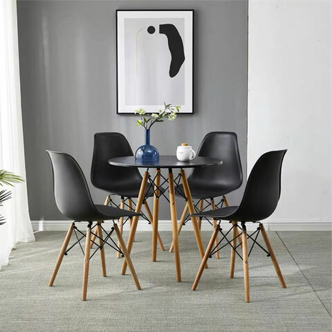 Стулья BRABIX «Eames CF-010», КОМПЛЕКТ 4 шт., пластик черный, опоры дерево/металл, 532631