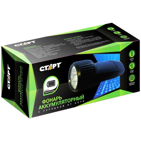 Фонарь аккумуляторный СТАРТ 5хLED, вилка, заряд от сети, LHE 509-B1