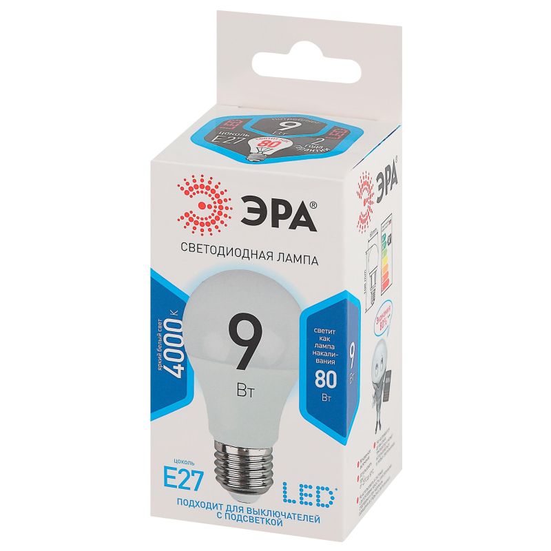 Лампа светодиодная ЭРА STD LED A60-9W-840-E27 E27 / Е27 9Вт нейтрал. свет
