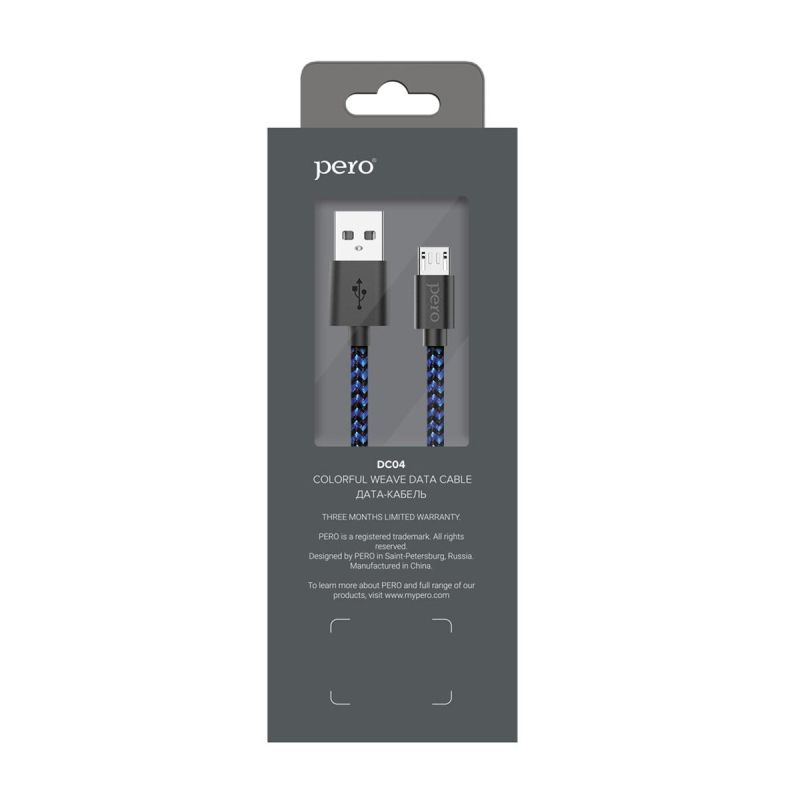 Кабель USB PERO DC-04 micro-USB, 2А, 2м, Blue-black