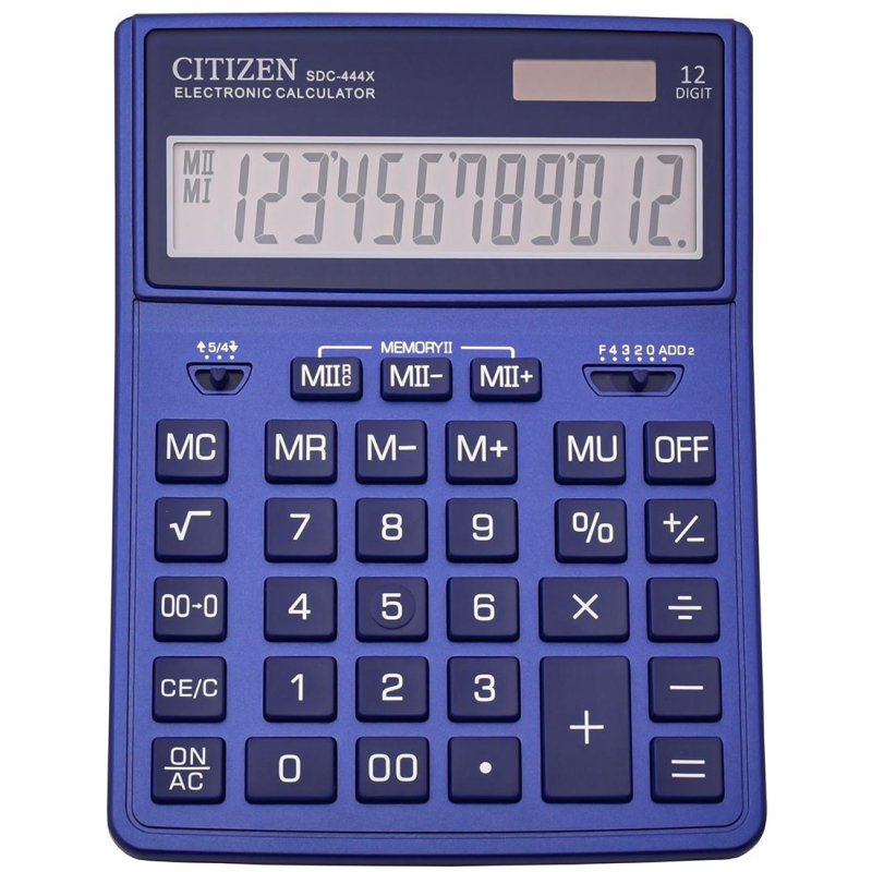 превью Калькулятор настольный Citizen SDC-444XRNVE, 12 разрядов, двойное питание, 155×204×33мм, темно-синий