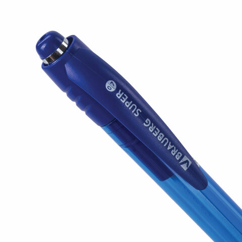 Ручка шариковая автоматическая с грипом BRAUBERG SUPER, СИНЯЯ, корпус синий, узел 0.7 мм, линия письма 0.35 мм