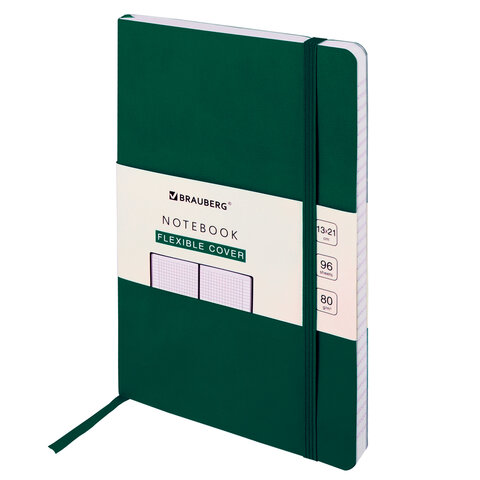 превью Блокнот А5 (130×210 мм), BRAUBERG ULTRA, под кожу, 80 г/м2, 96 л., клетка, темно-зеленый