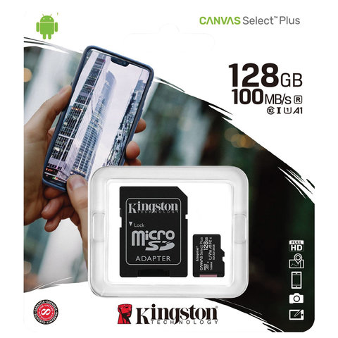 Карта памяти microSDXC 128 GB KINGSTON Canvas Select Plus UHS-I U1.100 Мб/с (class 10), адаптер, SDCS2/128 GB