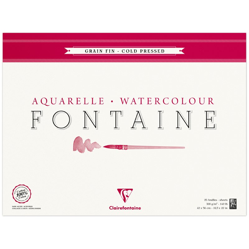 превью Альбом для акварели 25л., 42×56, на склейке Clairefontaine «Fontaine Grain Fin», 300г/м2, холод. пресс, мелкое зерно