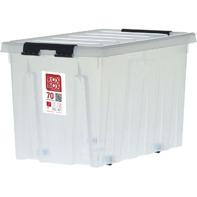 превью Ящик п/п 589×396х355 мм Rox Box 70Д с крышкой и клипсами, на роликах, прозр