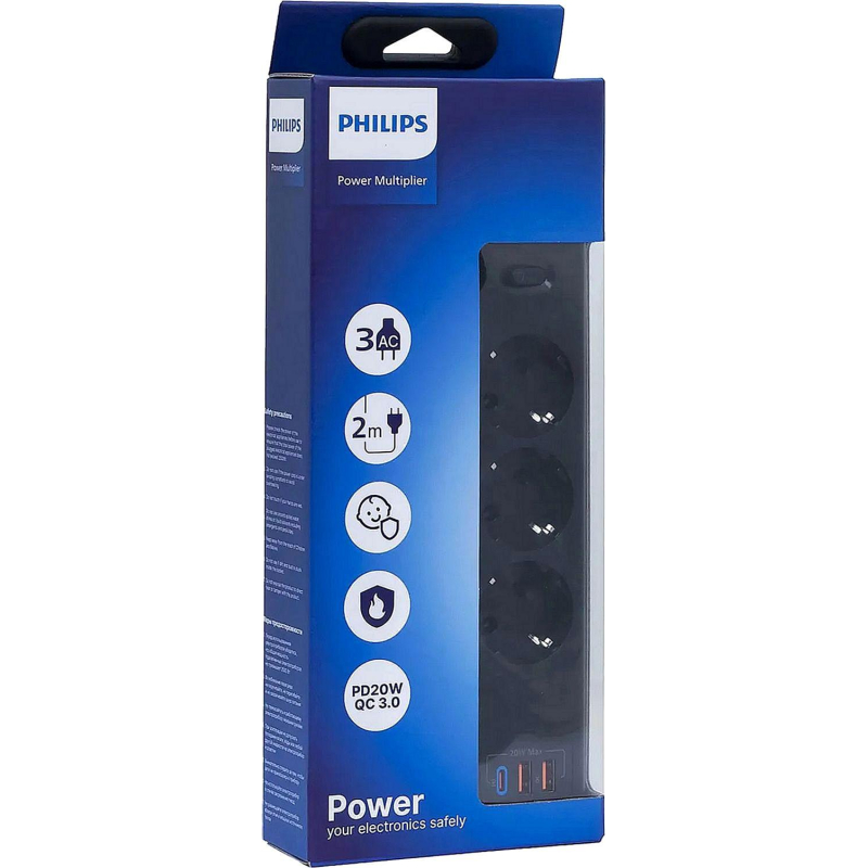 Сетевой фильтр Philips CHP4336BA/51 3р/2м с USB, 10А, черный