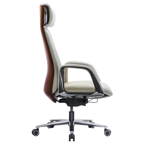 Кресло HAWASAN (ХАВАСАН) PREMIUM EX-820, синхромеханизм, слайдер, экокожа, белое/коричневое