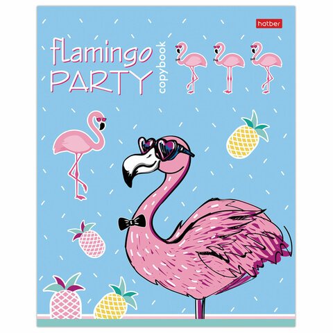 Тетрадь 18 л. HATBER скоба, клетка, обложка картон, тиснение, «Фламинго» (5 видов в спайке), 18Т5тВ1