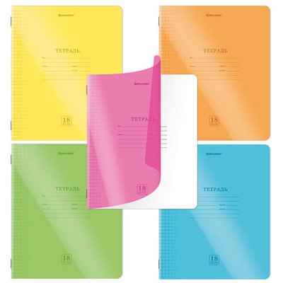 Тетрадь пластиковая обложка (НЕОН) 18 листов, клетка, BRAUBERG «Smart Cover», АССОРТИ (микс в спайке)