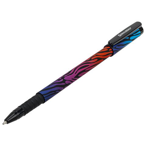 Ручка шариковая BRAUBERG SOFT TOUCH GRIP «NEON ZEBRA», СИНЯЯ, мягкое покрытие, узел 0.7 мм