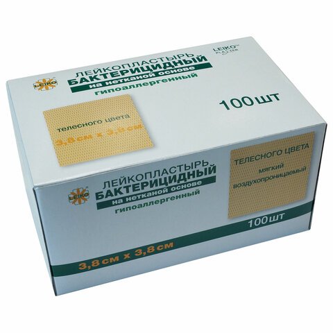 Перевяз. ср-ва Лейкопластырь бакт. 3.8×3.8см н/тканный Leiko 100шт/уп