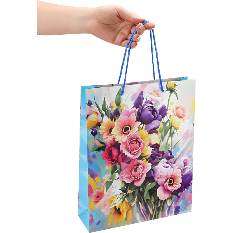 Пакет подарочный глянц. лам. Optima 26.4×32.7×8(L)Нарис. цветы, 128 г ППК-4459