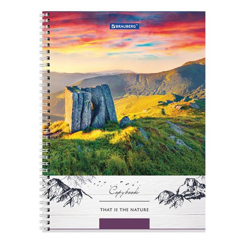 Тетрадь А4, 80 л., BRAUBERG, гребень, клетка, обложка твердая, «Nature»
