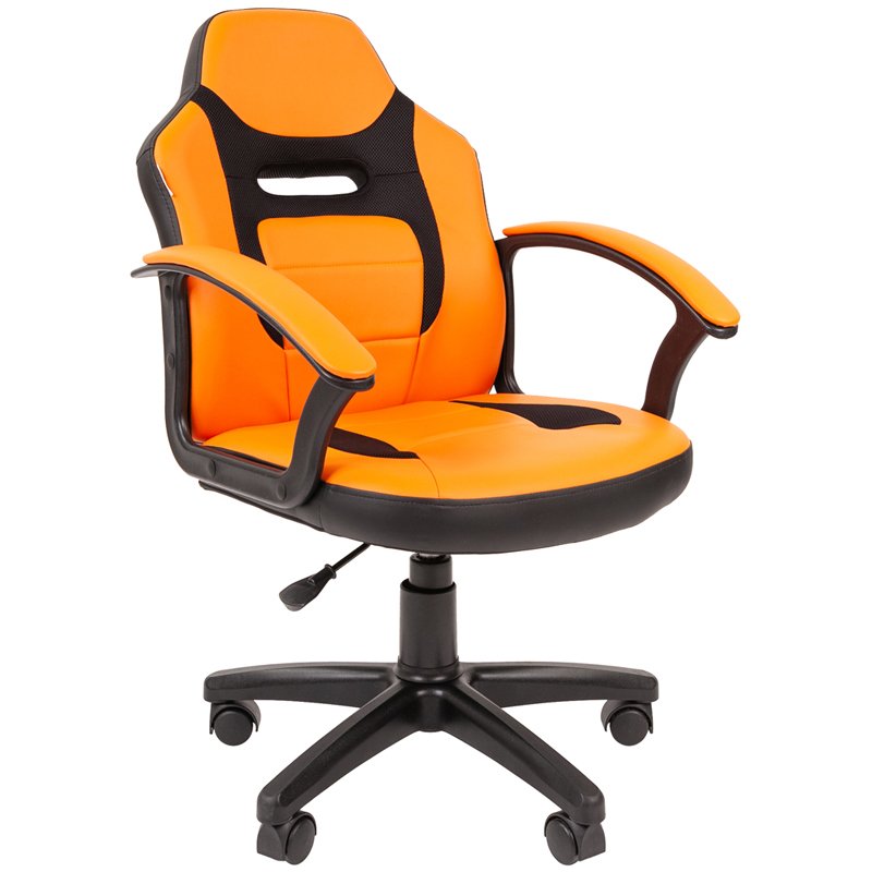превью Кресло детское Chairman Kids 110, PL черный, экокожа оранжевая/ткань TW черная, регулир. по высоте