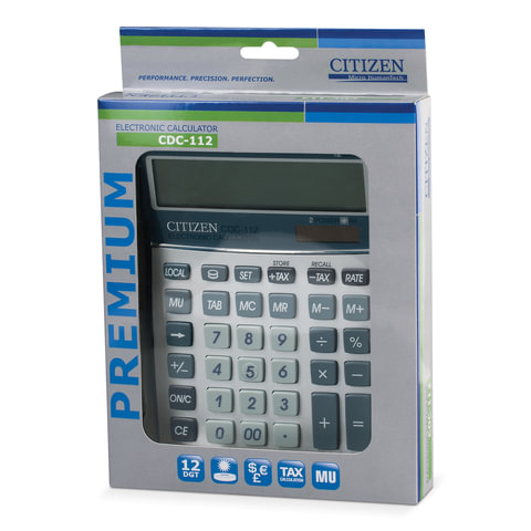 Калькулятор настольный CITIZEN CDC-112WB (175×130 мм), 12 разрядов, двойное питание