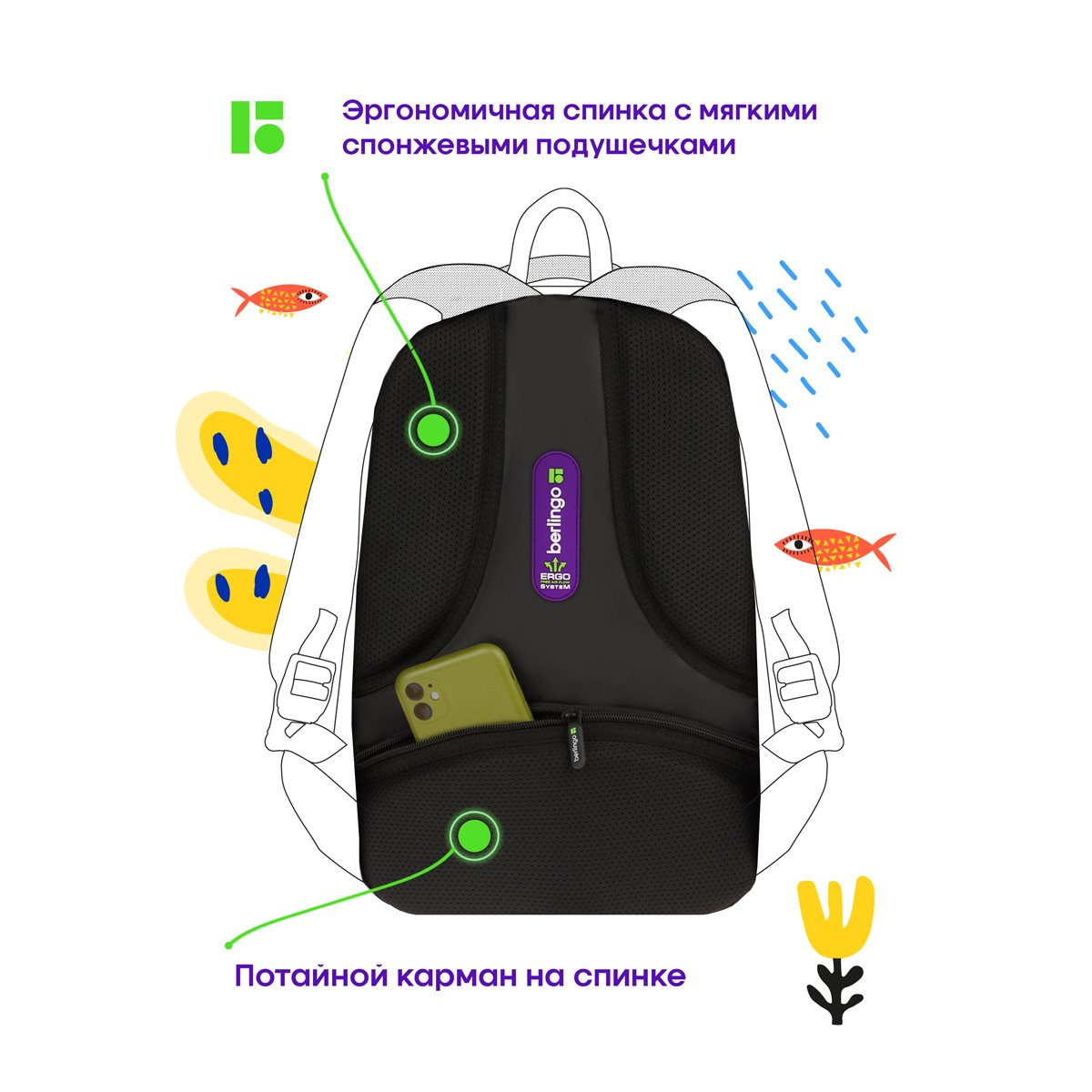Рюкзак Berlingo inStyle «Start» 41×27×20 см, 3 отделения, 2 кармана, эргономичная спинка
