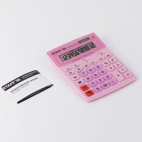 Калькулятор настольный STAFF STF-888-12-PK (200×150 мм) 12 разрядов, двойное питание, РОЗОВЫЙ, 250452