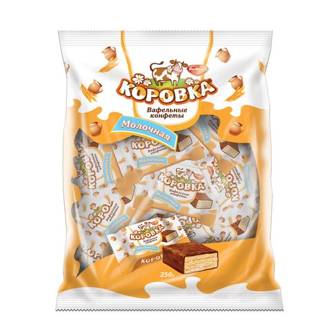Конфеты шоколадные РОТ ФРОНТ «Коровка», вафельные с молочной начинкой, 250 г, пакет