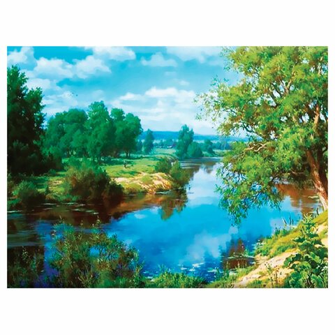 Картина стразами (алмазная мозаика) 30×40 см, ОСТРОВ СОКРОВИЩ «На берегу реки», без подрамника