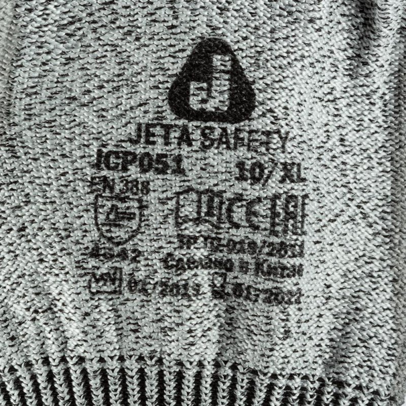 Перчатки рабочие с защитой от порезов JetaSafety трикотажные с полиуретановым покрытием серые (13 класс, 4 нити, размер 10, XL, JCP051)