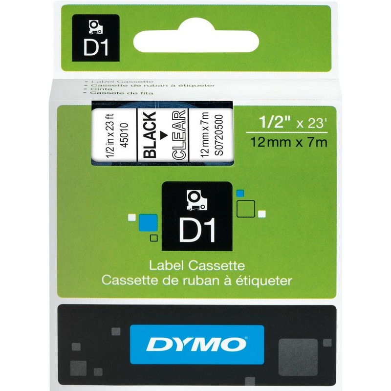 превью Картридж для этикет-принтеров DYMO LM150, LP350, PC II (12 мм x 7м, прозрачная лента/чёрный шрифт)