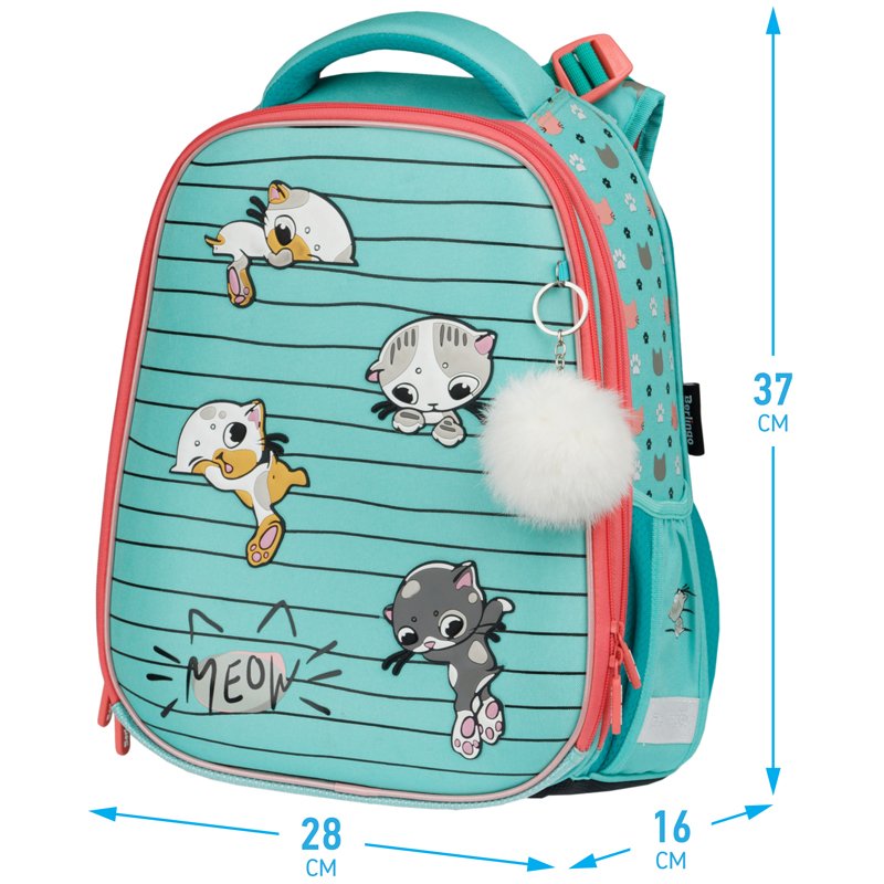Ранец Berlingo Expert Max «Kittens green» 37×28×16см, 2 отделения, анатомическая спинка, дождевик в комплекте