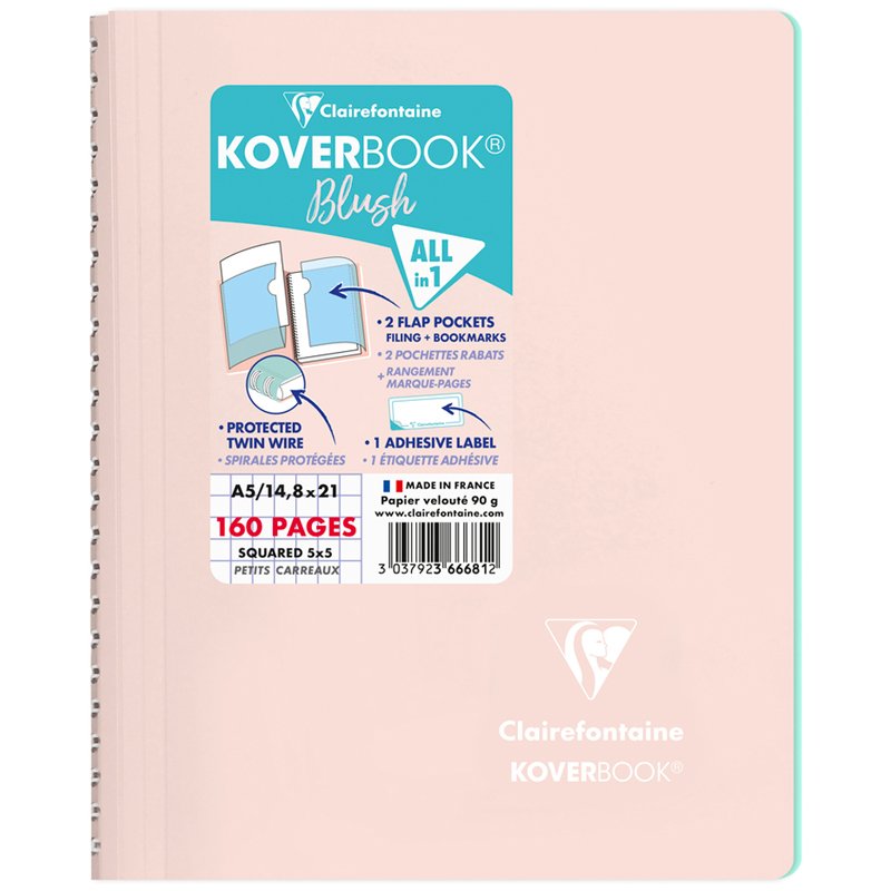 превью Тетрадь 80л., А5, клетка на гребне Clairefontaine «Koverbook Blush», 90г/м2, пластик. обложка, пудровая