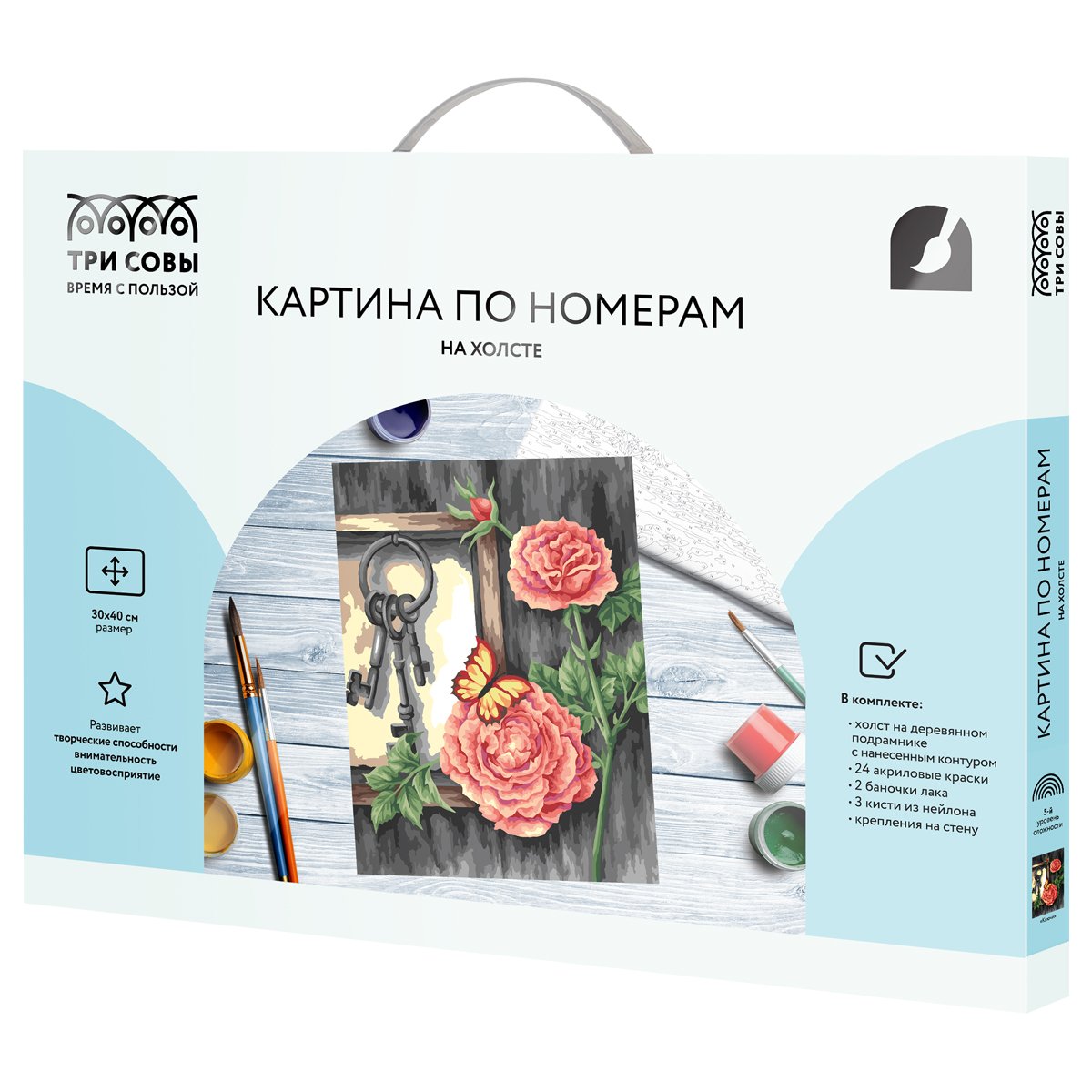 Картина по номерам на холсте ТРИ СОВЫ «Ключи», 30×40, с акриловыми красками и кистями