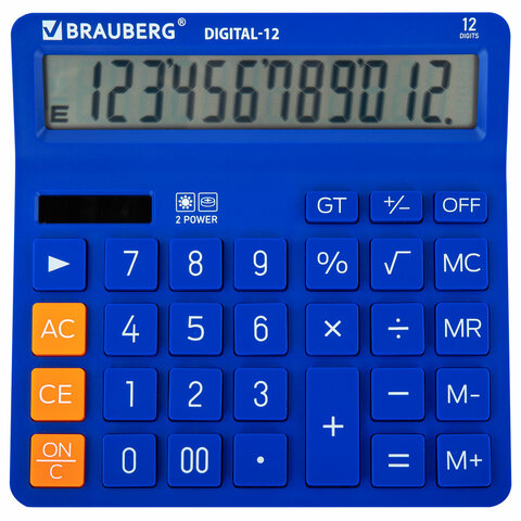 превью Калькулятор настольный BRAUBERG DIGITAL-12-BL (151×152 мм)12 разрядовдвойное питаниеСИНИЙ272969