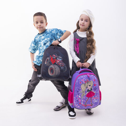 Ранец ПИФАГОР EVA BASIC, 1 отделение, эргономичная спинка, «Big wheels», 39×30х16 см