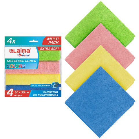 превью Салфетка из плотной микрофибры 30×30 см «MULTI PACK PRO COLOUR 30»КОМПЛЕКТ 4 шт. LAIMA607792