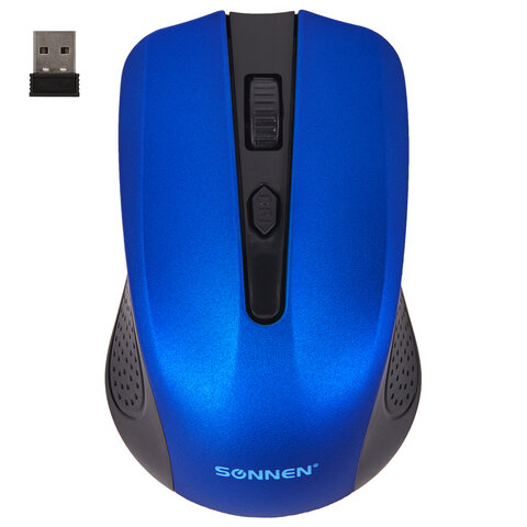 Мышь беспроводная SONNEN V99, USB, 800/1200/1600 dpi, 4 кнопки, оптическая, синяя