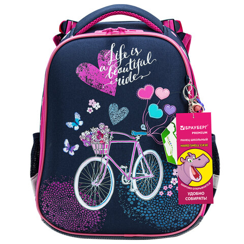 Ранец BRAUBERG PREMIUM, 2 отделения, с брелком, «Beautiful ride», 38×29х16 см