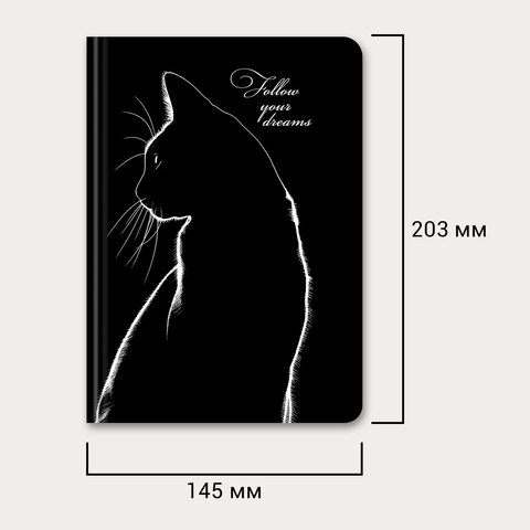 Ежедневник недатированный с резинкой А5 145×203 мм, BRAUBERG, твердый, 160 л., «Black cat»