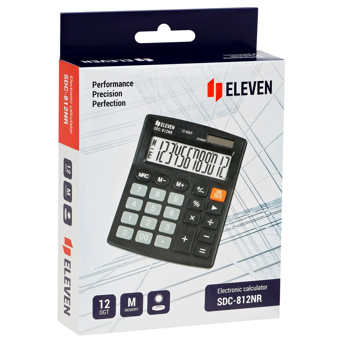 Калькулятор настольный Eleven SDC-812NR, 12 разрядов, двойное питание, 127×105×21мм, черный