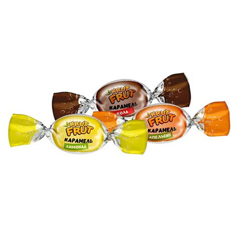 Карамель с шипучей начинкой KRUTFRUT со вкусом колы, апельсина, лимона, 1 кг