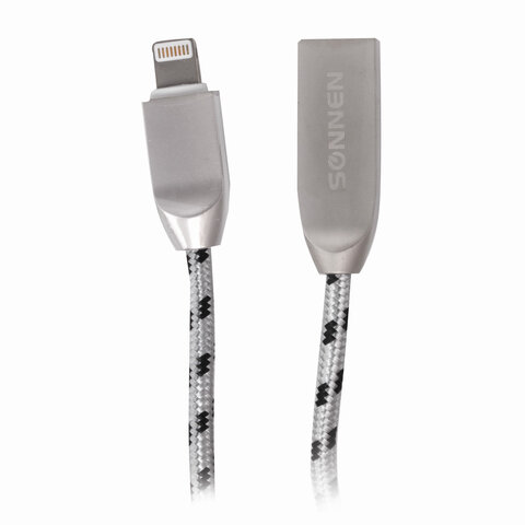 Кабель USB 2.0-Lightning, 1 м, SONNEN Premium, медь, для iPhone/iPad, передача данных и зарядка