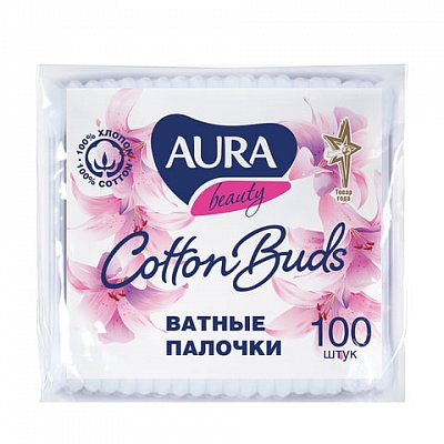 Ватные палочки AURA, 100 шт., полиэтиленовый пакет