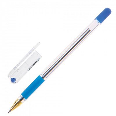 Ручка шариковая масляная с грипом MUNHWA «MC Gold», СИНЯЯ, корпус прозрачный, узел 0.5 мм, линия письма 0.3 мм