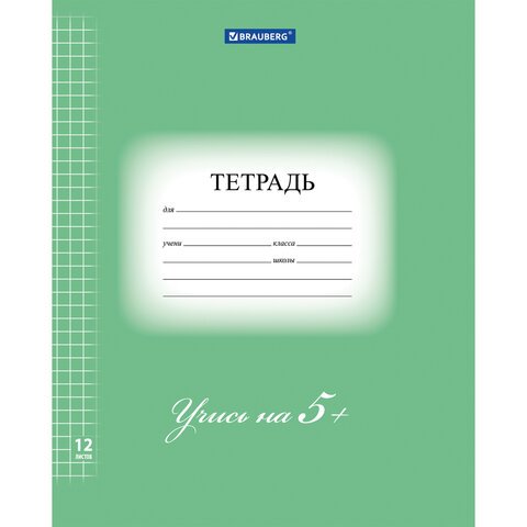 превью Тетрадь 12 л. BRAUBERG ЭКО «5-КА», клетка, обложка картон, ЗЕЛЕНАЯ