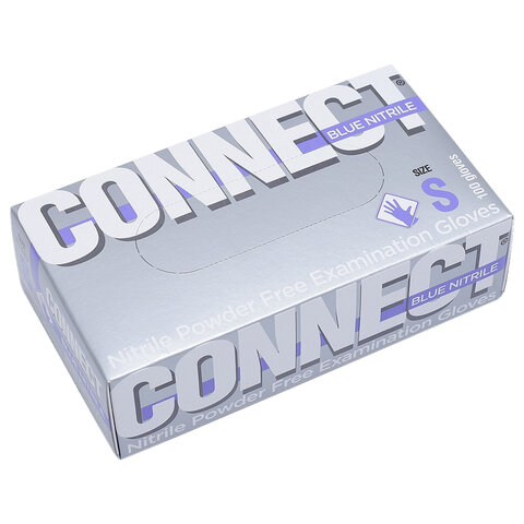 Перчатки смотровые нитриловые CONNECT, голубые, 50 пар (100 штук), размер S (малые)