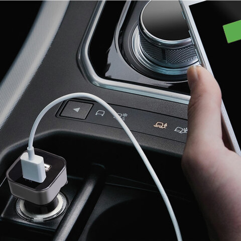 Зарядное устройство автомобильное SONNEN, 2 порта USB, выходной ток 2.1 А, черное-белое, 454796