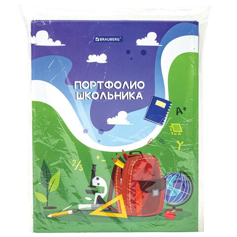 Папка-портфолио школьника/дошкольника «ШКОЛЬНАЯ ИСТОРИЯ», 4 кольца, обложка твёрдая матовая, BRAUBERG
