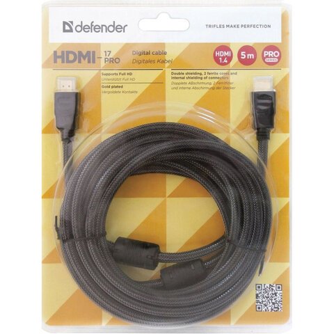 Кабель HDMI, 5 м, DEFENDER, M-M, для передачи цифрового аудио-видео