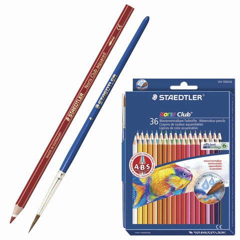 Карандаши цветные акварельные STAEDTLER (Германия) «Noris club», 36 цветов + кисть, европодвес