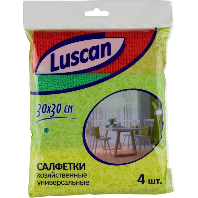 Салфетки хозяйственные Luscan из микрофибры универс 220г/м2 30×30см 4шт/уп